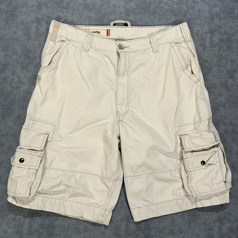 Vintage 2008 Levis Cargo Shorts 12in Mens 38 Beige Canvas Utility Baggy